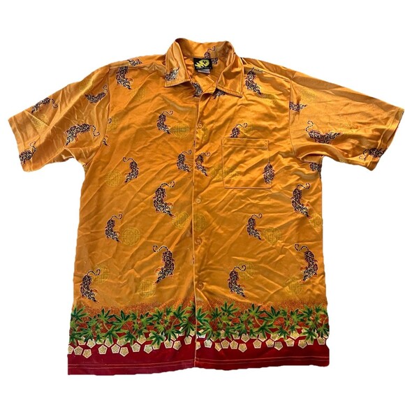 Street Savy Men’s Vintage Y2K Chinese Dragon Button Up Hawaiian Shirt Gold XL - Picture 1 of 6